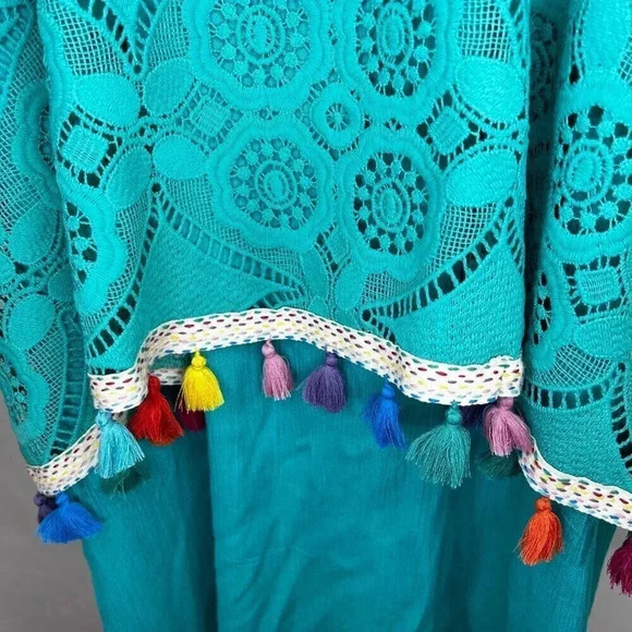 Judith March Size Large Tassel Dress Knee Length Lace Teal Sleeveless Party Boho - Picture 5 of 12